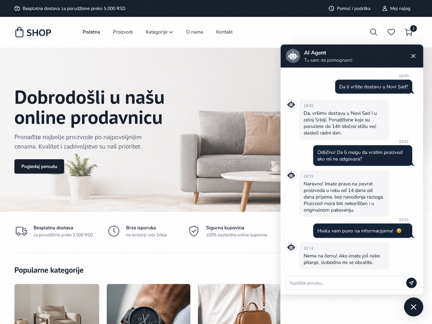 Integracija AI chatbota na online shop
